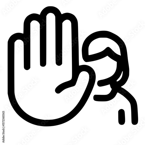 Black and White Outline Hand Gesture Stop Sign of Harassment Icon