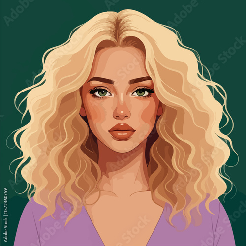 Beautiful woman with long wavy hair. Radiant blonde beauty. Vector, EPS 10 version.