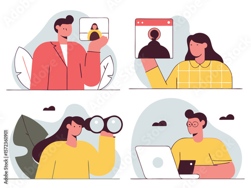 Abstract flat design illustrating remote working and collaboration in modern business