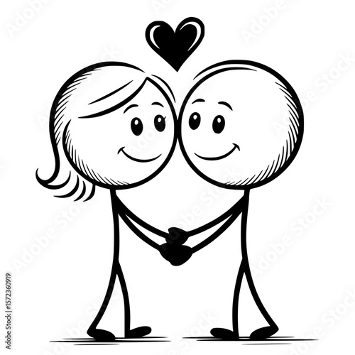 romantic stick couple vector illustration of love, wedding, and valentine moments in hand drawn doodle style
