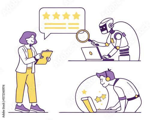 Analyzing customer reviews with humans and robots for enhanced feedback