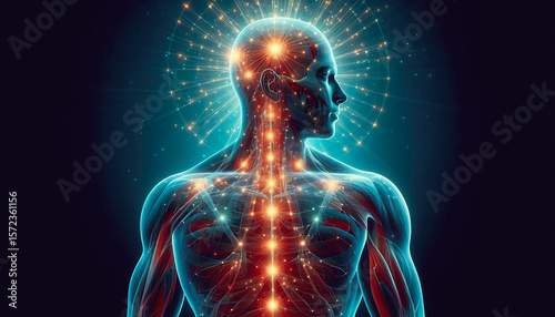 Digital Illustration of Self Myofascial Release with Glowing Fascia Lines for Injury Prevention
