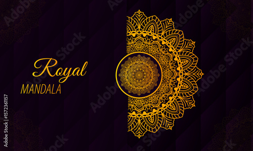 Golden Mandala on Dark Purple Background – Premium Ornament Template

