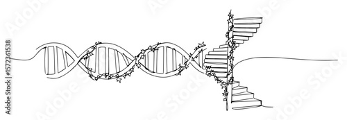 dna double helix transforming into stairs line art