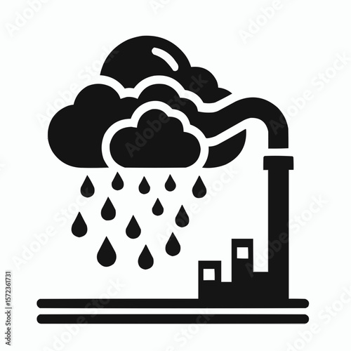 Industrial pollution illustration featuring a cloud releasing rain and smoke
