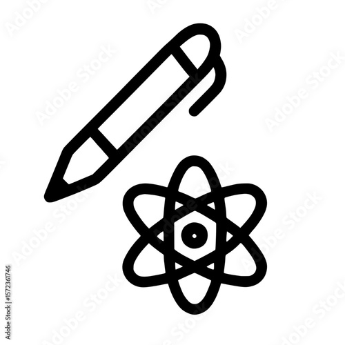Simple Outline Style Pen and Atom Icon Education Science Symbol