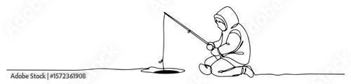ice fishing continuous one line drawing