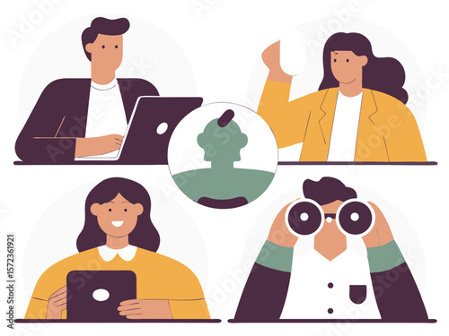 Diverse team working together with modern technology on a transparent background