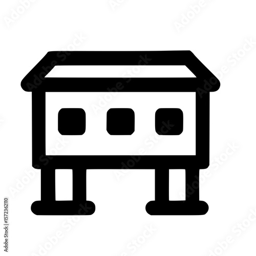 Outline Simple Stilt House Building Icon Shape with Three Windows
