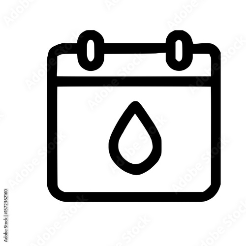 Outline Minimal Calendar with Water Drop, Menstruation Cycle Icon