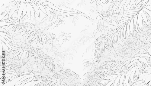 Lush tropical jungle background coloring page featuring dense foliage and decorative details
