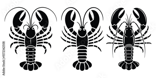  Lobster, Shrimp, and Prawn Vector Icons Black and White Seafood Silhouettes 
