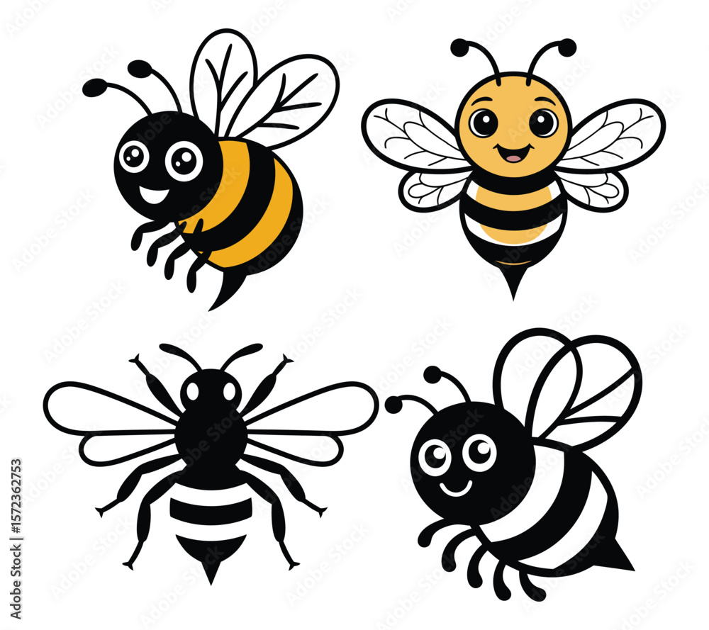 Fototapeta premium Cute Cartoon Bee Vector Illustration On White Background