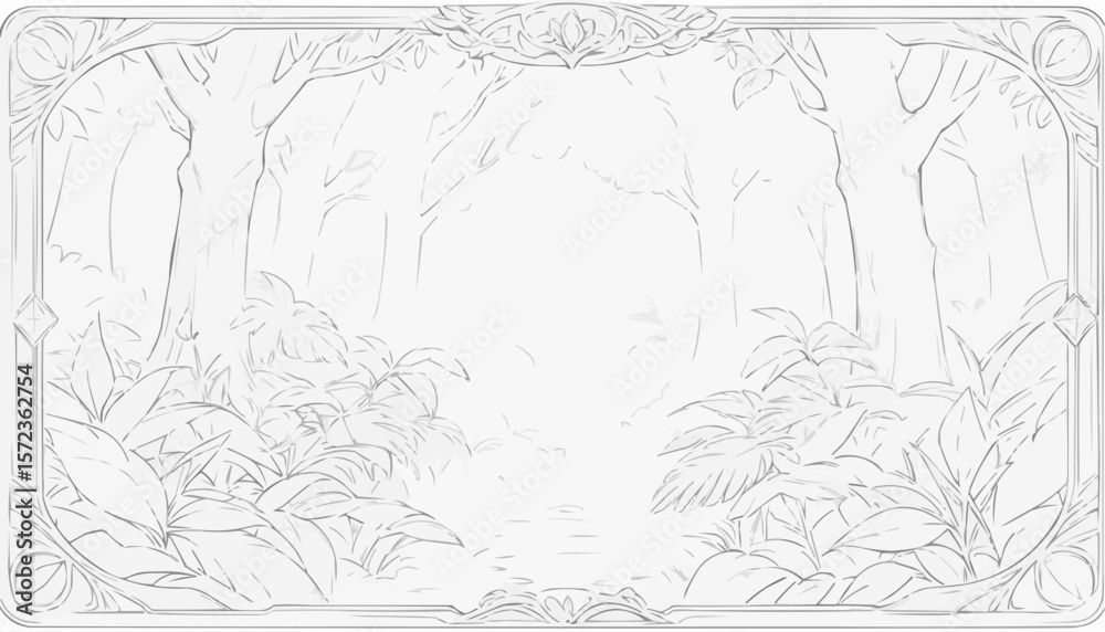 Obraz premium Enchanting coloring page illustration of a forest scene with intricate details for creative exploration
