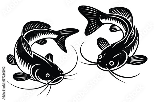 Stylized Black Catfish Vector for Seafood Restaurant Emblem On White Background