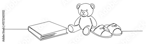 teddy bear book slippers line vector