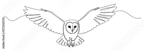 owl flying forward wings spread line art