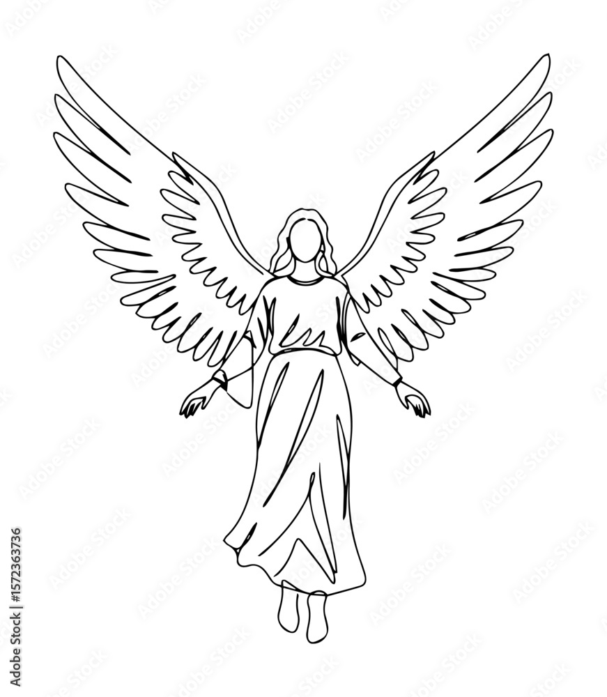 Obraz premium angel with wings flying up line drawing