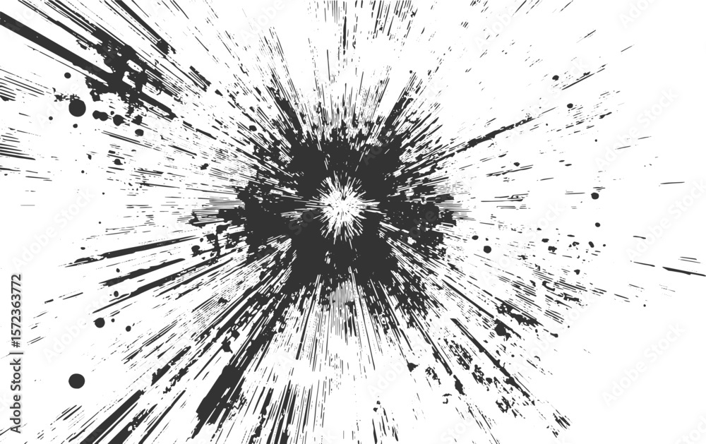 Black ink splatter explosion abstract background with white space vector