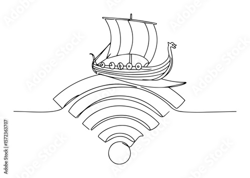 viking ship on wifi signal concept vector
