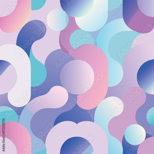 Abstract colorful gradient shapes seamless pattern with smooth transitions on a transparent background for various design projects.