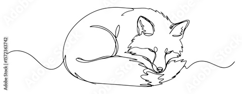 sleeping fox curled up line vector