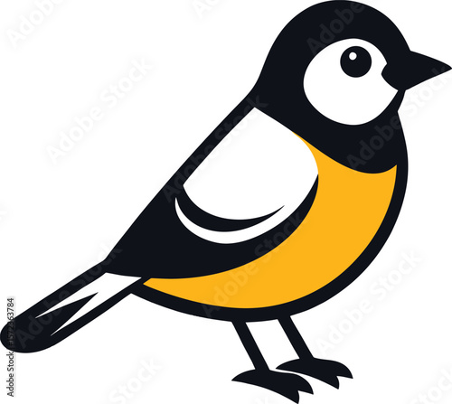 Cartoon great tit bird silhouette isolated on white background