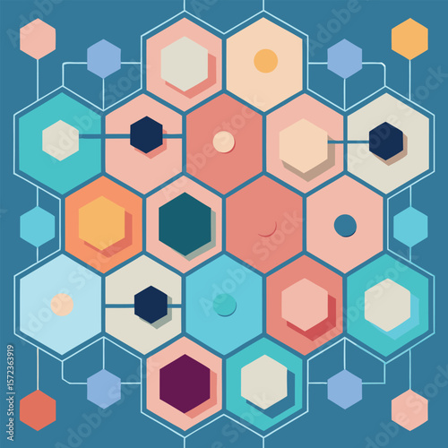Abstract geometric hexagon grid design with smooth transitions and minimalist colors and style