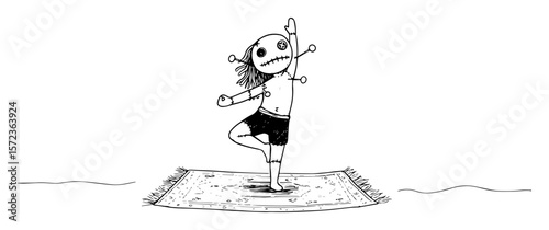 voodoo doll doing yoga pose line drawing