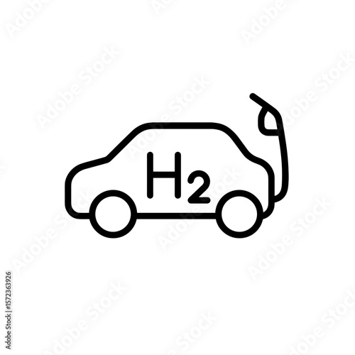 Hydrogen car icon with fuel nozzle for environmental transportation  