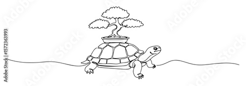 turtle carrying bonsai tree on shell vector