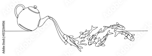 teapot pouring fish surreal concept vector