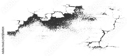 Dark textured cracks on white background abstract pattern black broken