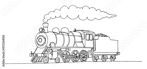 old steam train with smoke line vector