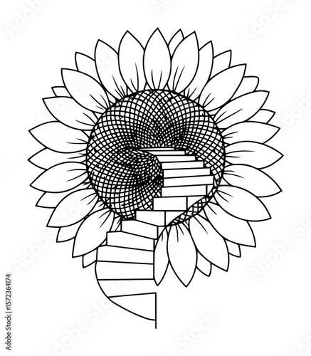 spiral stairs in sunflower surreal vector