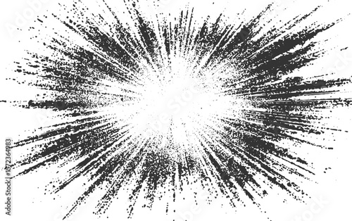 Explosive burst of dark ink splatters radiating outwards from a bright center abstract background