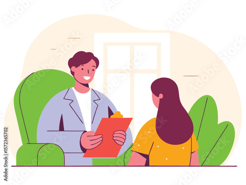 Professional therapy session depicted in colorful flat illustration style design