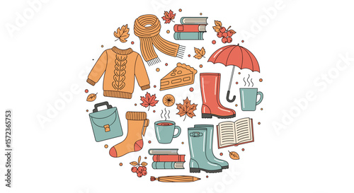 Cozy Autumn Season Essentials Collection Featuring Clothing Footwear and Hot Drinks