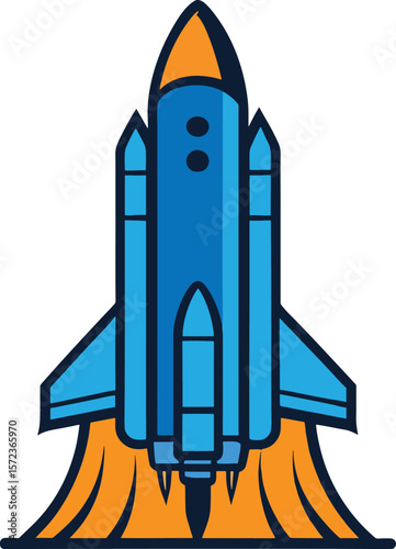 space shuttle launching with orange flames isolated on white background silhouette