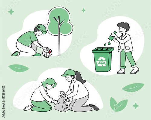 Sustainable actions illustration depicting recycling environmental awareness and preservation