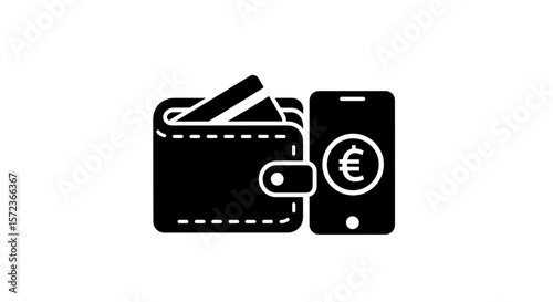 Digital wallet with credit cards and euro coin symbol isolated on transparent background