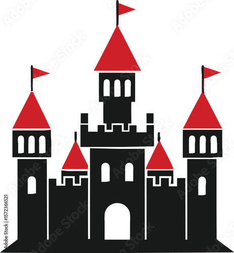 black and red castle silhouette isolated on white background