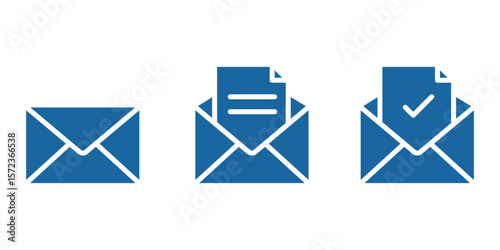 A illustration of a black envelope icon on a white background. E mail icon set.  eps 10 