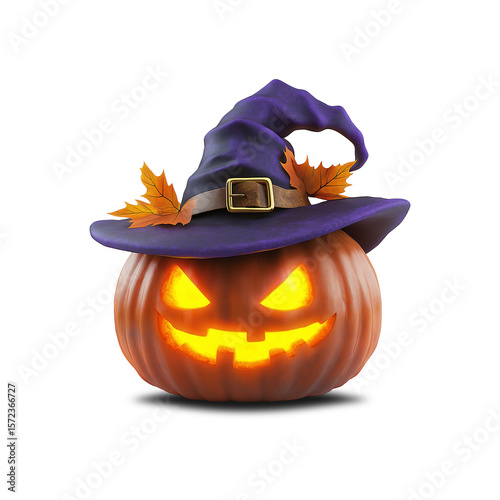 3d Halloween pumpkin on a witch hat