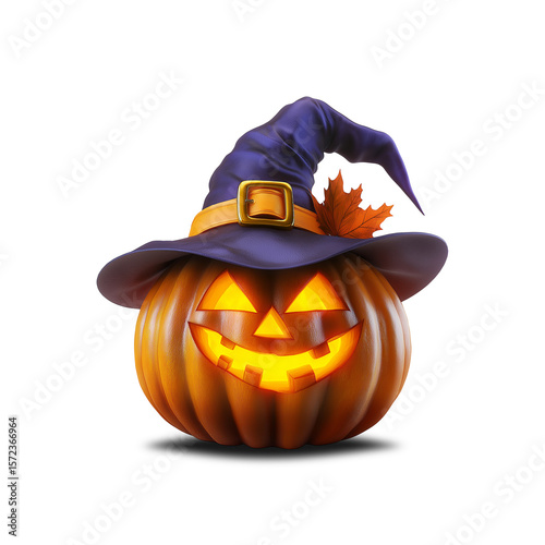 Halloween pumpkin on a witch hat - 3d png
