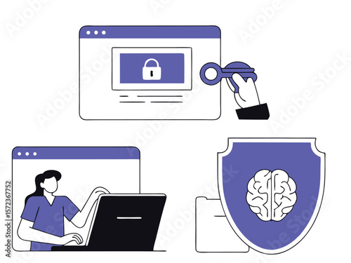 Cyber security data protection and privacy illustration on a white background