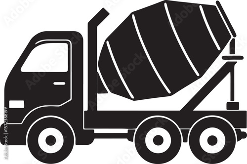 Black silhouette of a cement mixer truck isolated on white background