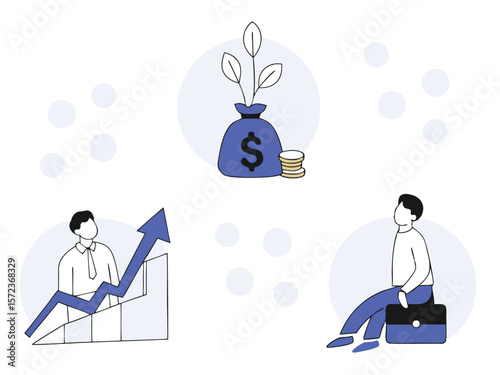 Financial growth and investment concept with business people and growing money