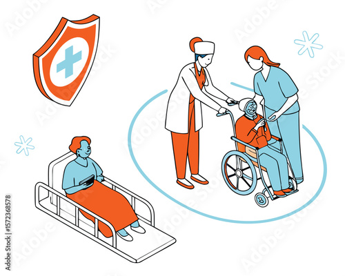 Healthcare professionals assisting patients illustration depicting compassion and medical support
