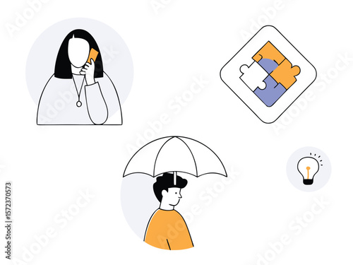 Modern illustration of diverse concepts including communication and problem solving